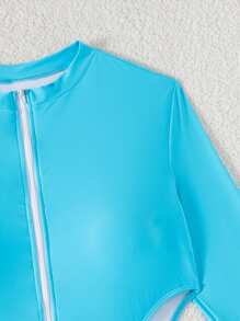 Swim SPRTY Contrast Color Hollow-Out One-Piece Swimsuit Surf Suit For Vacation/Beach For Summer - Blue - View 6