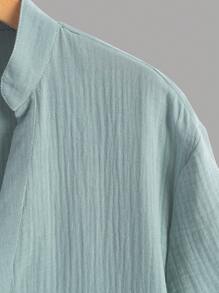 Manfinity Homme Camisa de manga corta de un solo pecho, de color uniforme, informal/para trabajo, camisas sencillas para hombres