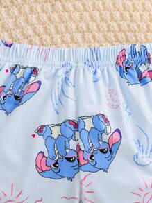 Girls Cute Cartoon Floppy Ear Blue Rabbit Print Short Sleeve Shorts 2pcs Casual Homewear Sets Baby Clothes - Blue - View 5