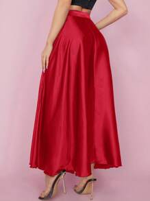 SHEIN PETITE High Waist Solid Flared Party Women Skirt