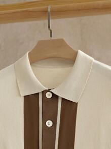 EASEVO Plus Size Men's Contrast Color Short Sleeve Front Button Casual Cardigan, For Fall, Winter