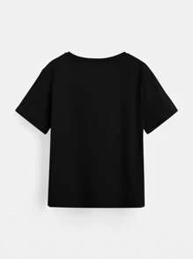 THE POWERPUFF GIRLS X SHEIN Camiseta de manga corta y cuello redondo informal con estampado de flores de dibujos animados para niña preadolescente, verano