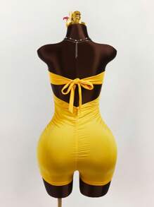 Amplova 扭纹镂空荷叶边连体衣 - 黃色 - 查看 4