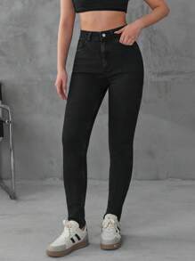 RueChic 反摺褲腳拉鏈門襟緊身牛仔褲