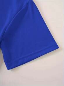 INAWLY 女士百搭蝴蝶印花迷人圆领短袖上衣，夏季 - 藍色 - 查看 4