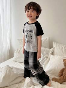 DAZY Young Boy Round Neck Short Sleeve T-Shirt With Raglan Sleeve And Pants Pajama Set - Grey - View 2