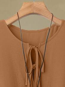 Linhara Plus Size Women's Tie-Front Blouse & Printed Wide Leg Pants Casual Two-Piece Outfit - Multicolor - View 3