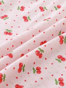 3 件套女童樱桃印花吊带背心内衣套装，时尚简约设计，粉色、白色和黑色 - 彩色 - 查看 4