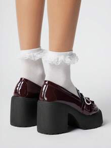 ROMWE Kawaii Zapatos Mary Jane de plataforma con puntera redonda, suela gruesa y con estilo para petite