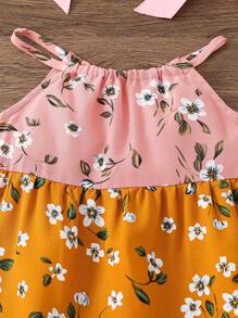 SHEIN Gaun Bayi Perempuan Longgar Kasual Sederhana Nyaman Manis Imut Motif Bunga Patchwork - Berwarna merah muda - View 4