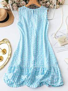 SHEIN LUNE 加大码圆领无袖格子简约休闲连衣裙，适合情人节日常穿着