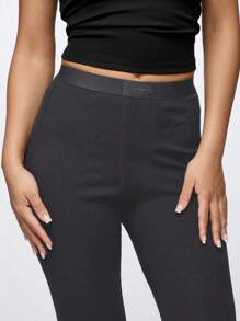 SUMWON WOMEN Pantalones de cintura alta acanalados, pantalones de loungewear de otoño e invierno, ajuste delgado, fondo elástico