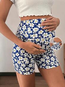 SHEIN Short elástico de maternidad con estampado total, pantalones de yoga, ropa deportiva de verano, prendas inferiores para exteriores