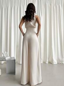 Firerie Salopetă de femeie caisă elegantă pentru navetă, cu decolteu în V, ținută de profesor, salopetă confortabilă, salopetă fără mâneci, potrivită pentru primăvară, vară, toamnă, iarnă, ținută de concert, elegantă, rochie de seară, aplicabilă pentru uzura zilnică, navetă, sezonul înapoi la școală, sezonul nunților, costum de performanță - Caisă - Vizualizare 3