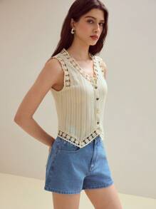 MOTF STUDIO CONTRAST LACE BUTTON UP VEST