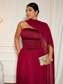 Cravure 开衩婚纱、晚礼服、飘逸围巾领长裙、大码女装、复活节派对礼服、舞会礼服 - 酒紅色 - 查看 5