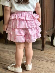 LMoss Kids Baby Girl Woven Striped Bowknot Casual Skirt - Pink - View 2