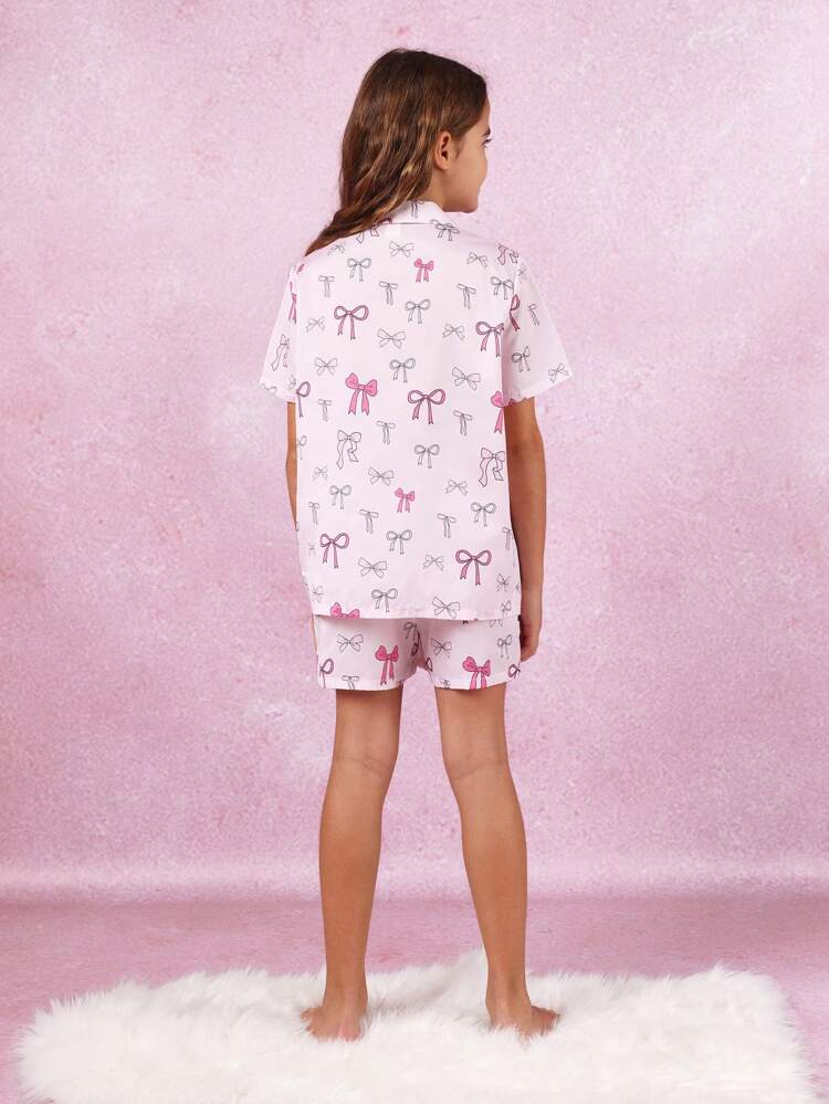 Pretty Bow Print Elastic Waist Drawstring T-Shirt Co-Ords