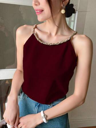 DAZY Camisole de satén elegante y de lujo para mujer, estilo informal de verano