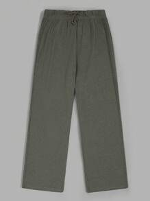 RueChic Men 3pcs Multi-Pack Waffle Fabric Letter Embriodery Drawstring Waist Regular T-Shirt & Short & Sweatpants - Army Green - View 8