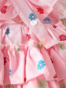 Baby Girl Ruffle Trim Ditsy Floral Bodysuit, Summer - Pink - View 8