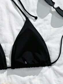 SHEIN Swim Curve Summer Beach Plus Ruched Halter Bikini Top