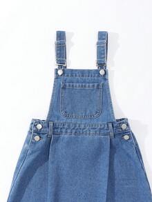 Sparklyn 女童休闲吊带无袖牛仔连体连衣裙，松紧腰 - 中等水洗藍 - 查看 5