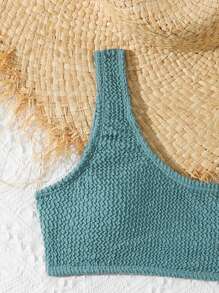 SHEIN Tween Girl Solid Color Textured Bikini Set, Beach Vacation Young Girls Sets One Piece Bathing Suit For Teens One Peice Bathing Suit For Teens One Piece Bathing Suit Bathing Suits 14 - Green - View 3