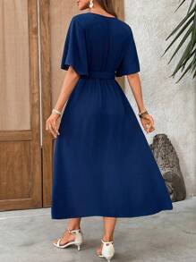 EMERY ROSE 女士中长袖连衣裙，夏季时尚 - 藍色 - 查看 2