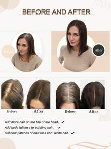 12 吋女髮飾真人髮飾直髮飾女式稀疏髮質 4*3 吋底座尺寸髮飾夾接髮深棕色髮片 - S2 - 查看 6