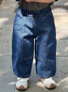 Dazy Kids 男婴休闲拼布水洗宽松直筒牛仔裤，幼儿秋装