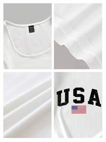 SHEIN EZwear Women's Casual USA Flag Print Fitted Cropped Tank Top, Summer Back To School - White - View 5