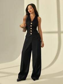 SHEIN PETITE Women Two Pieces Outfits For Daily Wear - Black - View 5