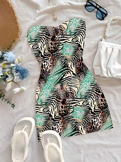 Soleia Women's Casual Zebra & Leopard Pattern Knit Dress