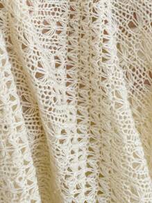 Comfortcana Plus Size Casual Resort Crochet Mesh Bow Decorated Shirt - Beige - View 5