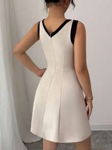 Elenzga 女士撞色修身梭织吊带背心连衣裙 - 杏色 - 查看 2