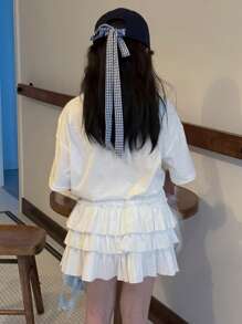 Dazy Kids 女童图案针织圆领短袖T恤，儿童夏装，返校服 - 白色 - 查看 4