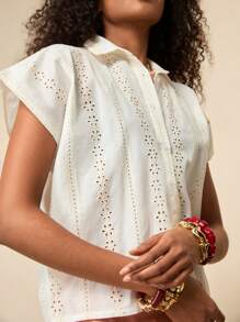 Bóhologie Blusa donna senza maniche con colletto, bottoni e ricamo, in tessuto lavorato a maglia di colore unito, adatta per primavera, estate, vacanze e stile boho