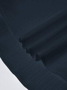 Chiquease Áo sơ mi nữ tay dài cổ chữ V màu trơn có túi đơn giản thường ngày - Màu xanh hải quân - Xem 5