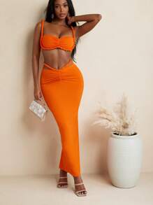 Young Addiction 橙色编织吊带方领露背夏季海滩海岛度假性感上衣女士度假夏季上衣 - 橘色 - 查看 3