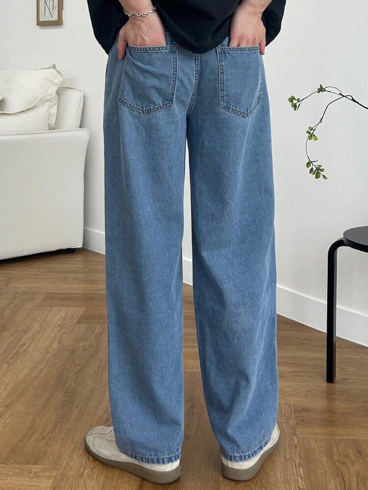 Men's Straight Loose Casual Pocket Jeans, Versatile, Fall