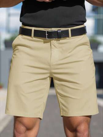 Manfinity Mode Men's Solid Color Simple Slim Fit Stylish Casual Shorts, Valentine Day Shorts