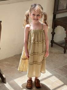 DAZY Young Girl Spaghetti Strap Fashionable Summer Dress - Yellow - View 4