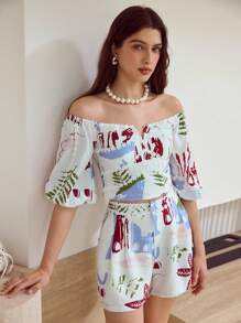 MOTF STUDIO 全身印花露肩衬衫 - 彩色 - 查看 4