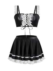 SHEIN 3件套女士性感蕾丝拼布内衣套装