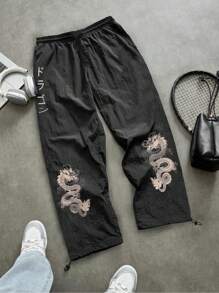 Manfinity Sport Corelite Men's Kanji Dragon Print Drawstring Waist Casual Sweatpants Workout Clothes Running Pants