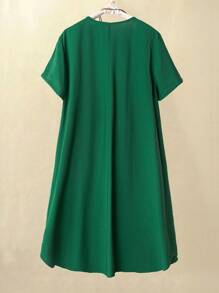 Linhara Vestido casual con botones abiertos y bordados talla grande - Verde - Ver 2