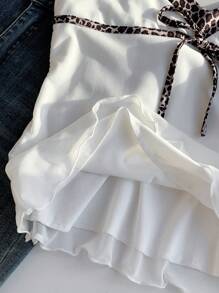 Comfortcana 女士豹纹拼布前系带吊带背心 - 白色 - 查看 3