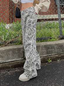 DAZY Women Zebra Print Casual Straight Leg Pants - Black and White - View 1