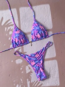 Elavelle Bộ đồ bơi bikini gợi cảm dây mảnh, họa tiết hoa mùa xuân cho nữ, trang phục đi biển mùa hè - Nhiều màu - Xem 3